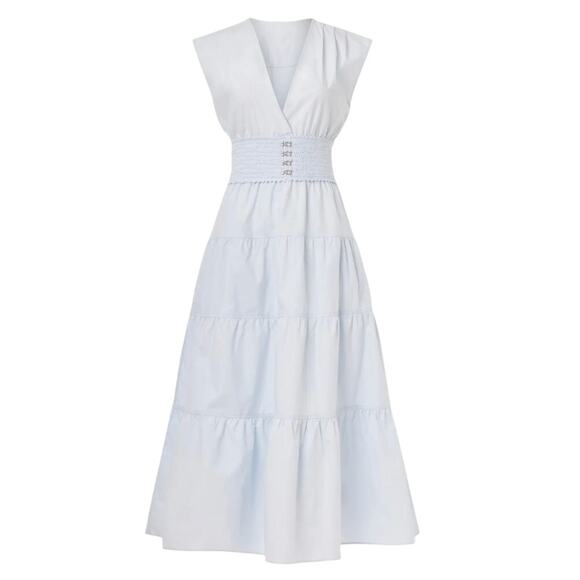 Derek Lam Baby Blue Tiered Ruffle Midi Dress Size 4 Cotton Cottage Designer $385 - Picture 7 of 11